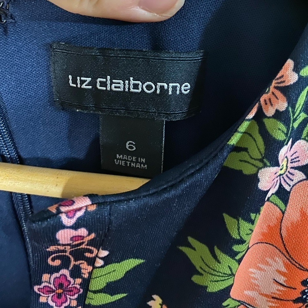 Liz Claiborne Navy Blue and Pink Floral Bohemian Midi Dress, Wedding Guest - Picture 4 of 7